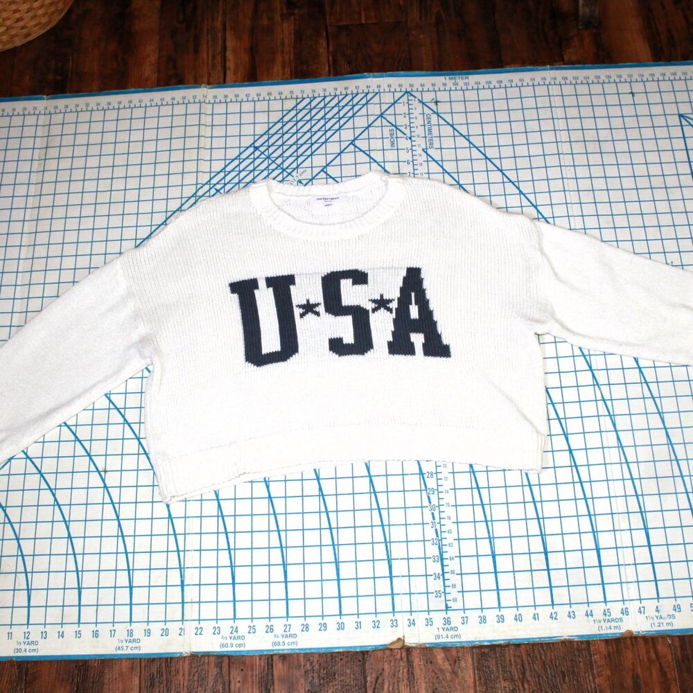 Grayson Threads White USA Cropped Sweater, XXL